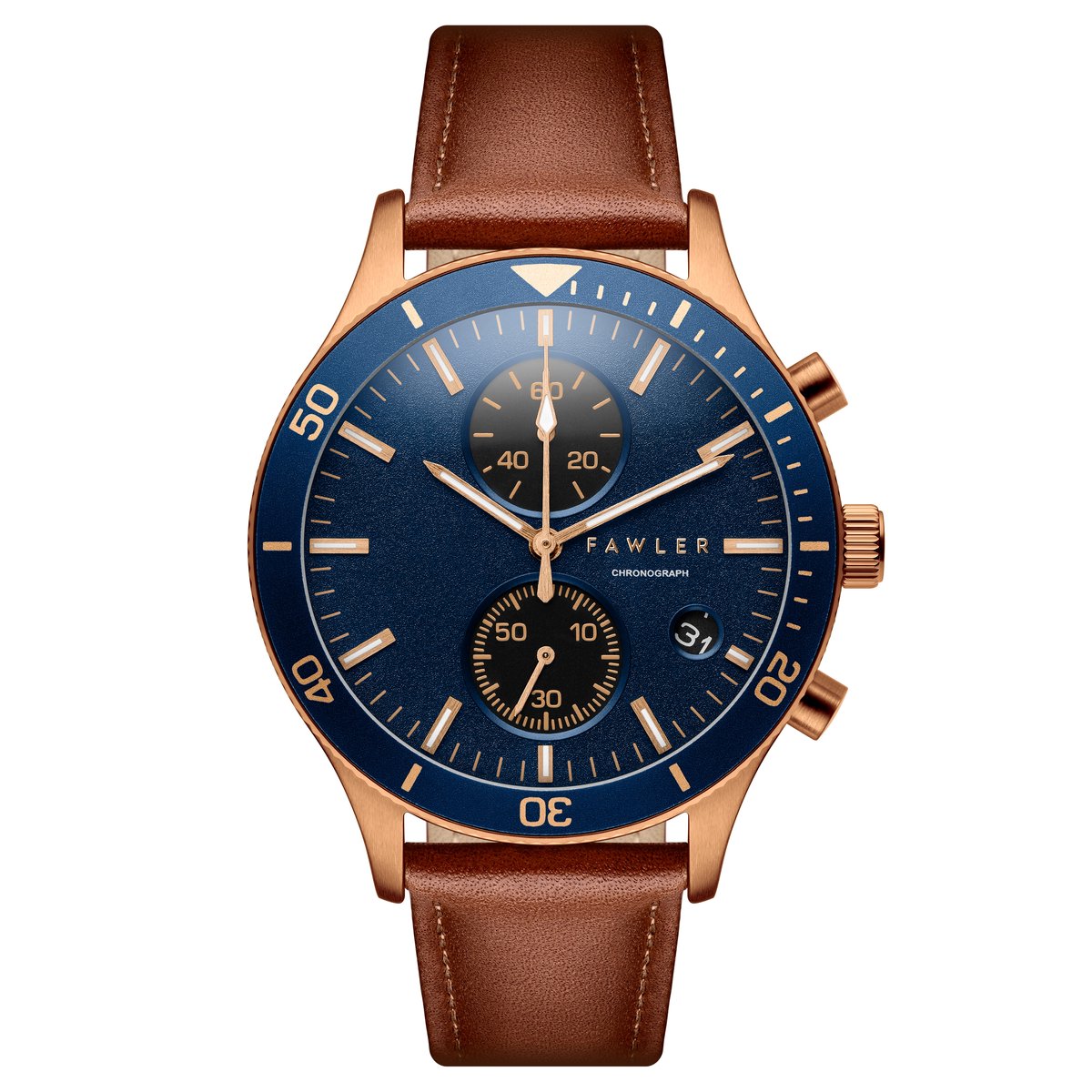 Aeris | Bruin Messing Chronograaf Horloge met Blauwe Wijzerplaat