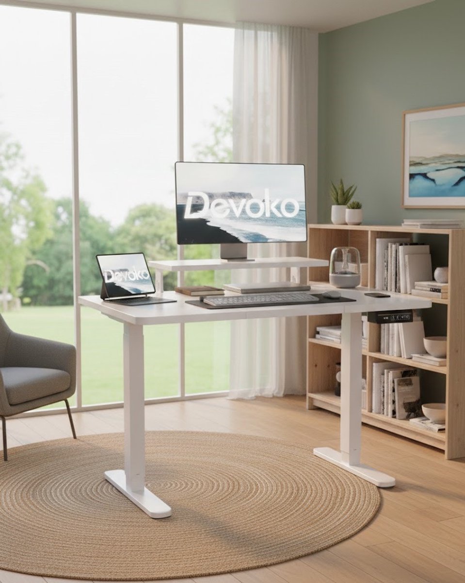 Ergonomisch Elektrisch Verstelbaar Bureau met Monitorstandaard – 120 x 60 cm – 2 Geheugenhoogtes – Stoel- & Sta-bureau – Modern Design – A-Furniture