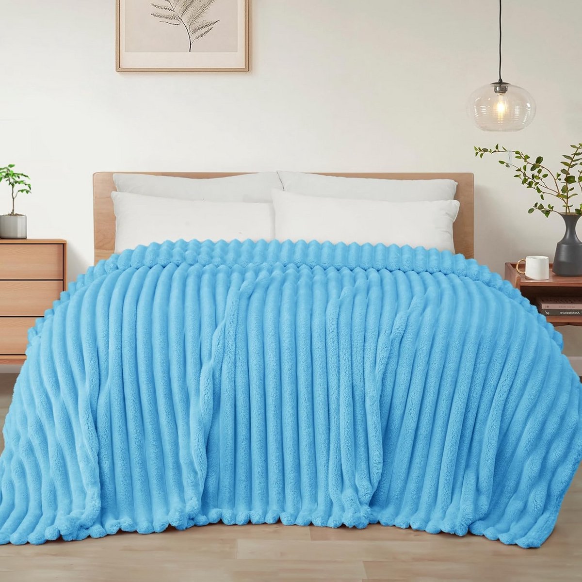 Fleece Deken - Plaid Bedsprei - Comfortabel Ontspannen - Zachte Gestreepte Jacquard - 150x200 cm - Blauw