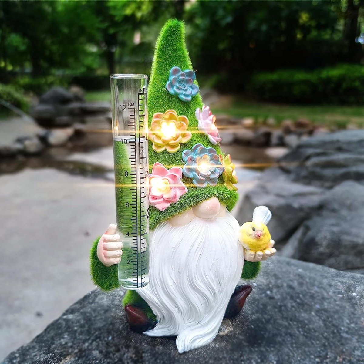 Tuin Regenmeter met Dwergdecoratie en Zonnelamp