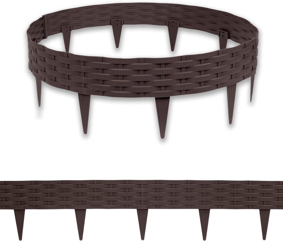 Bloembedomrandingen Kunststof 10 stuks 100x20cm Rotan-look Gazonrand [totale lengte 10m] Bruin Palissades Borderrand voor Tuin/Perk/ Gazon , NAIZY