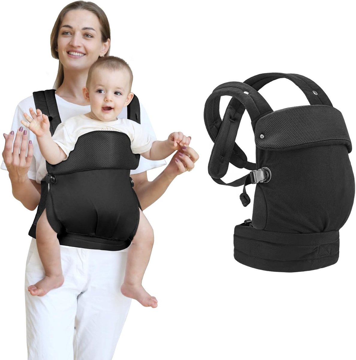 Ergonomic Baby Carrier， Breathable Baby Carrier Adjustable Sling Front and Back Baby Carrier，zwart