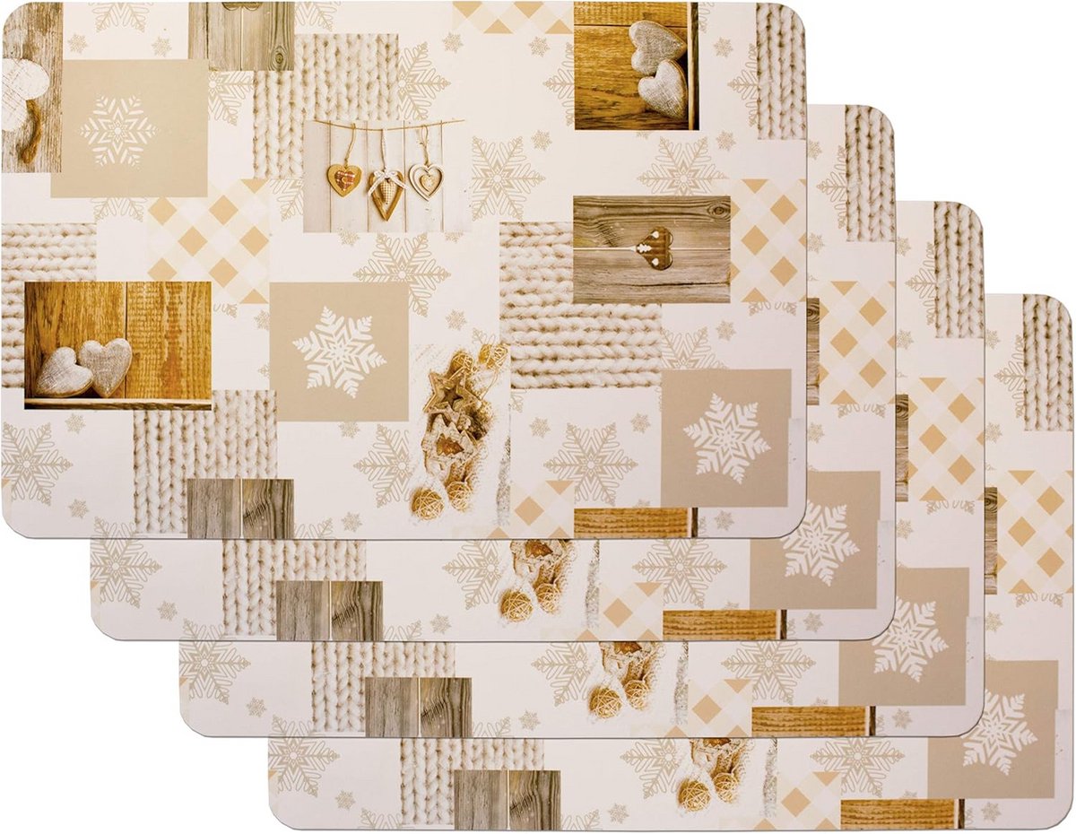 Set van 4 Witte Placemats 'Snow Love' - Afwasbaar & Voedselveilig PP - 45x30 cm