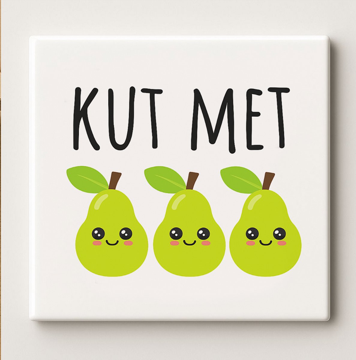 Bedruk King Grappig Peren Tegeltje - 15x15 cm Schattige Keramische Tegel met Humoristische Quote voor Thuis of Kantoor Wit