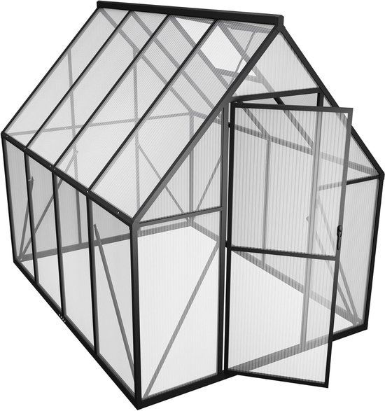 Broeikas Aluminium Broeikas met Transparante PC-Platen, Dakramen, Deuren en Fundering, 230x180x195cm Winterbestendig Tuinbroeikas, Inloopbaar Plantenhuis voor Tuin/Outdoor, NAIZY