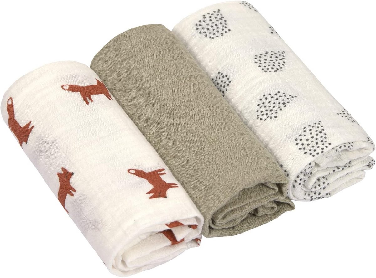 3-delige Set Hydrofiele Luiers en Spuugdoeken van Biologisch Katoen - 60x60 cm