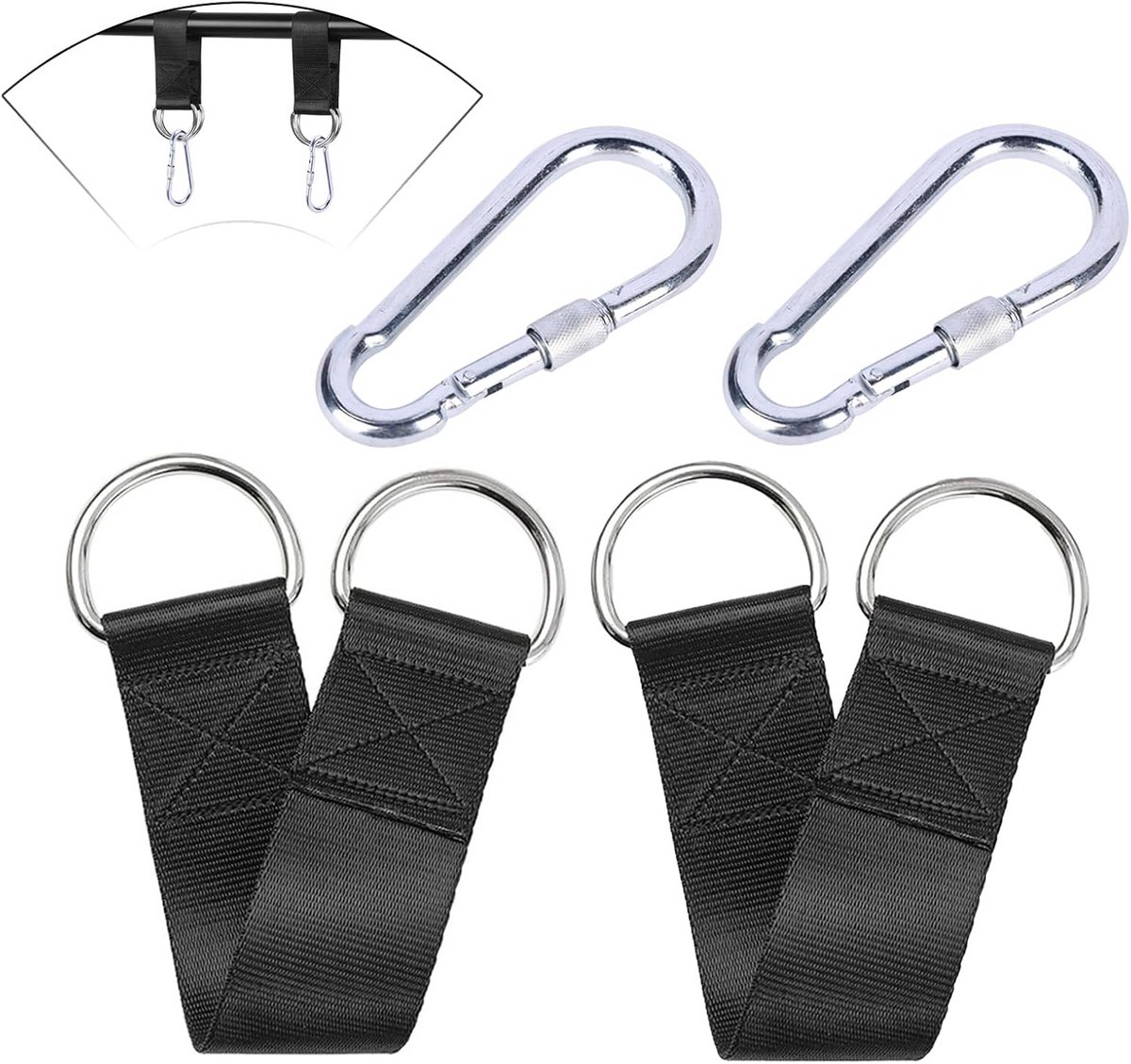 Set van 2 Schommelbevestigingen 30 cm met Karabijnhaken en D-Ringen