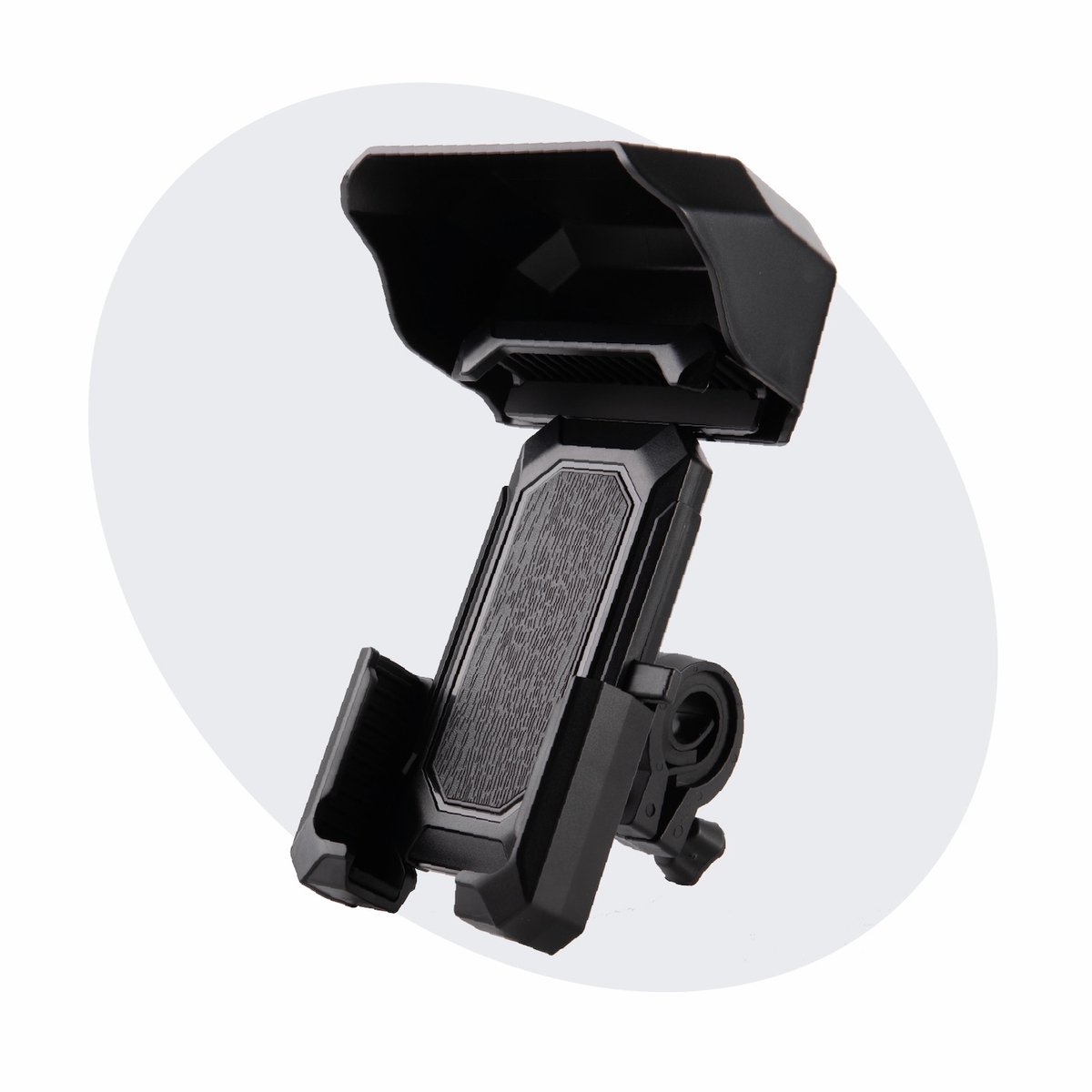 Voltano Protect Universele Telefoonhouder Fiets, Motor, Scooter Met Dakje Tegen Regen / Zon - Zwart - Stevige Grip Op Alle Hoeken - 360 Graden Draaibaar - Smartphone GSM Mobiel Houder - Phone Holder Bike