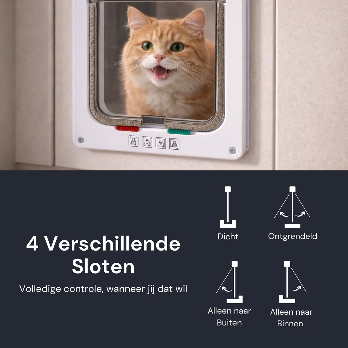 AnimalAesthetics Kattenluik met Tunnel - Wit - M - Voor Kleine & Middel-Grote Katten - Incl. Montageset en HandleidingAn thumbnail 2
