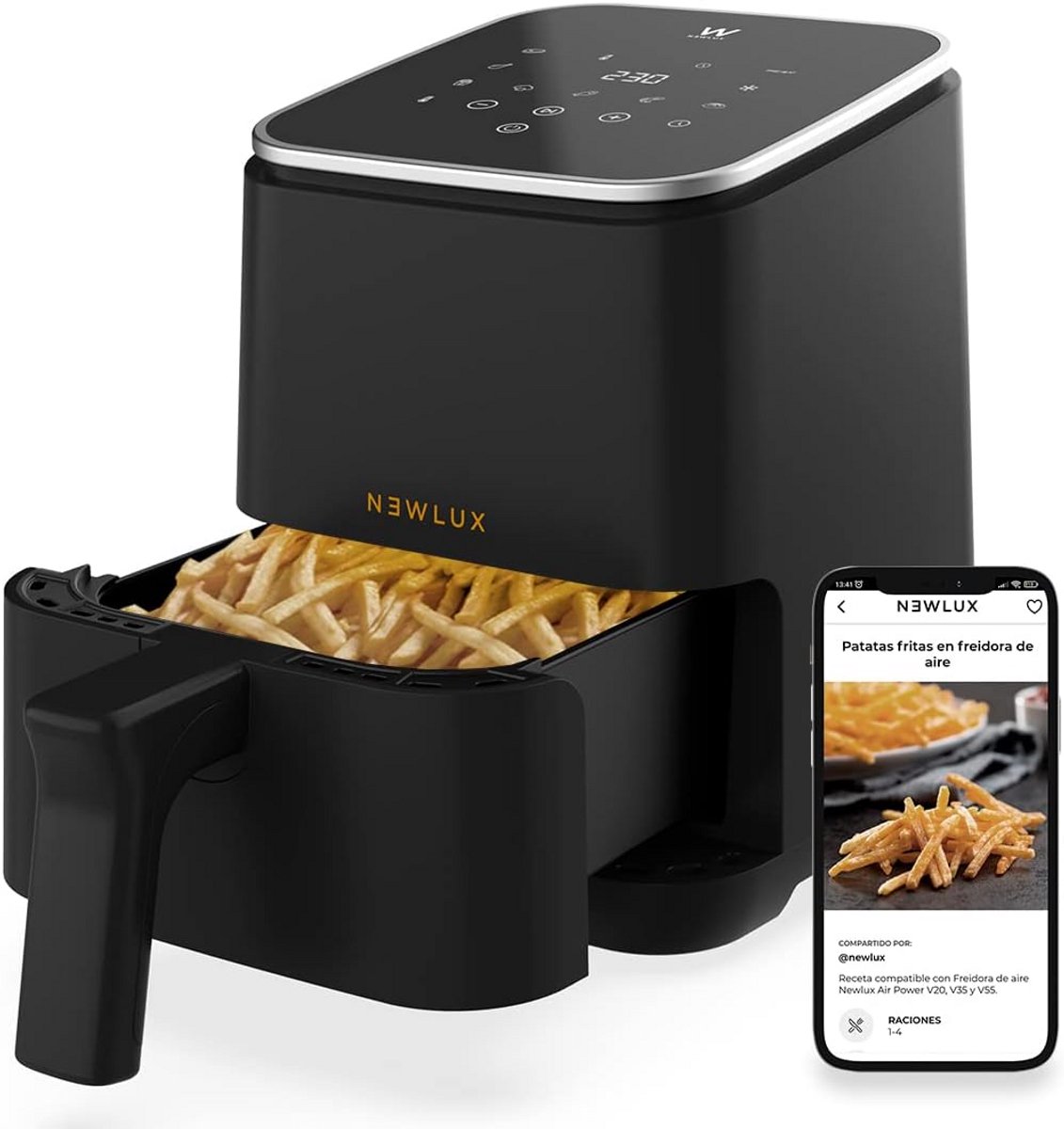 Heteluchtfriteuse 2L met 8 Programma's en LED Touchpaneel