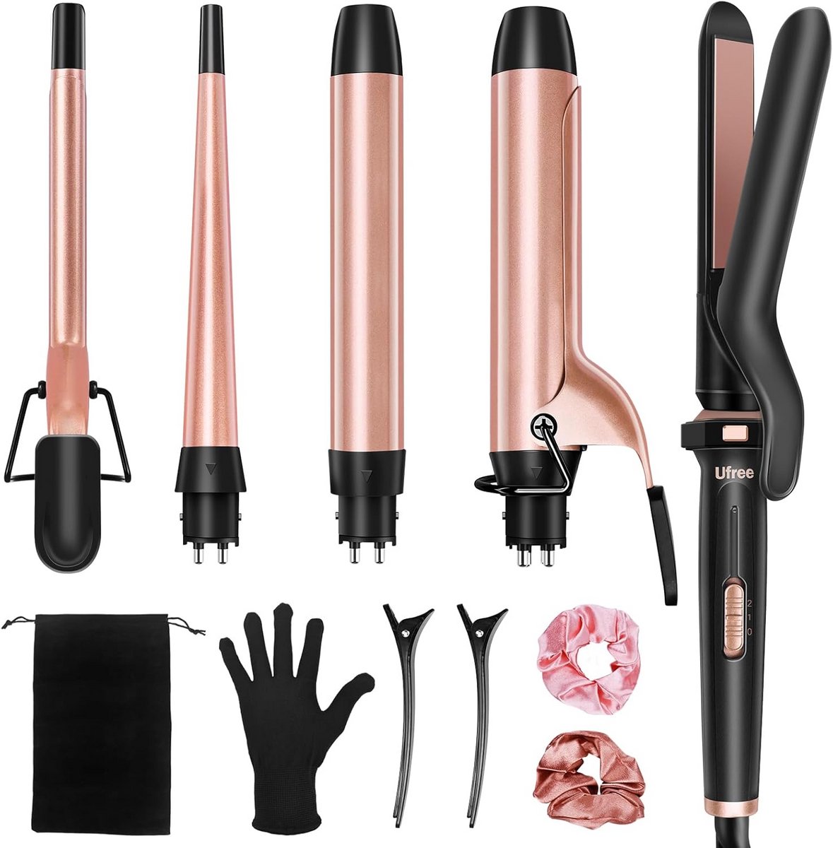 5-in-1 Krultang Set met Verwisselbare Keramische Vaten en Stijltang