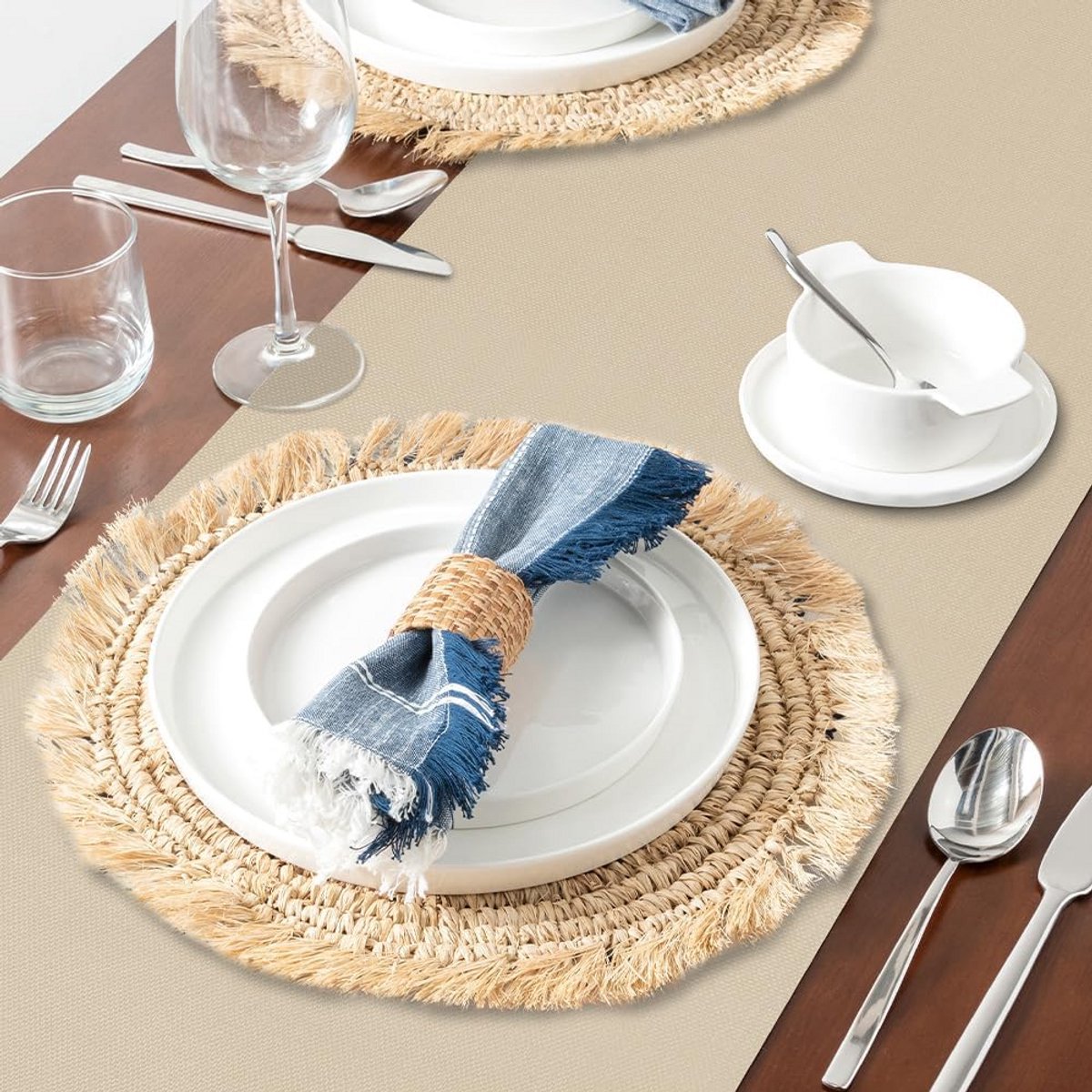 Linnen Tafelloper Beige 40x140 cm Rustiek en Wasbaar