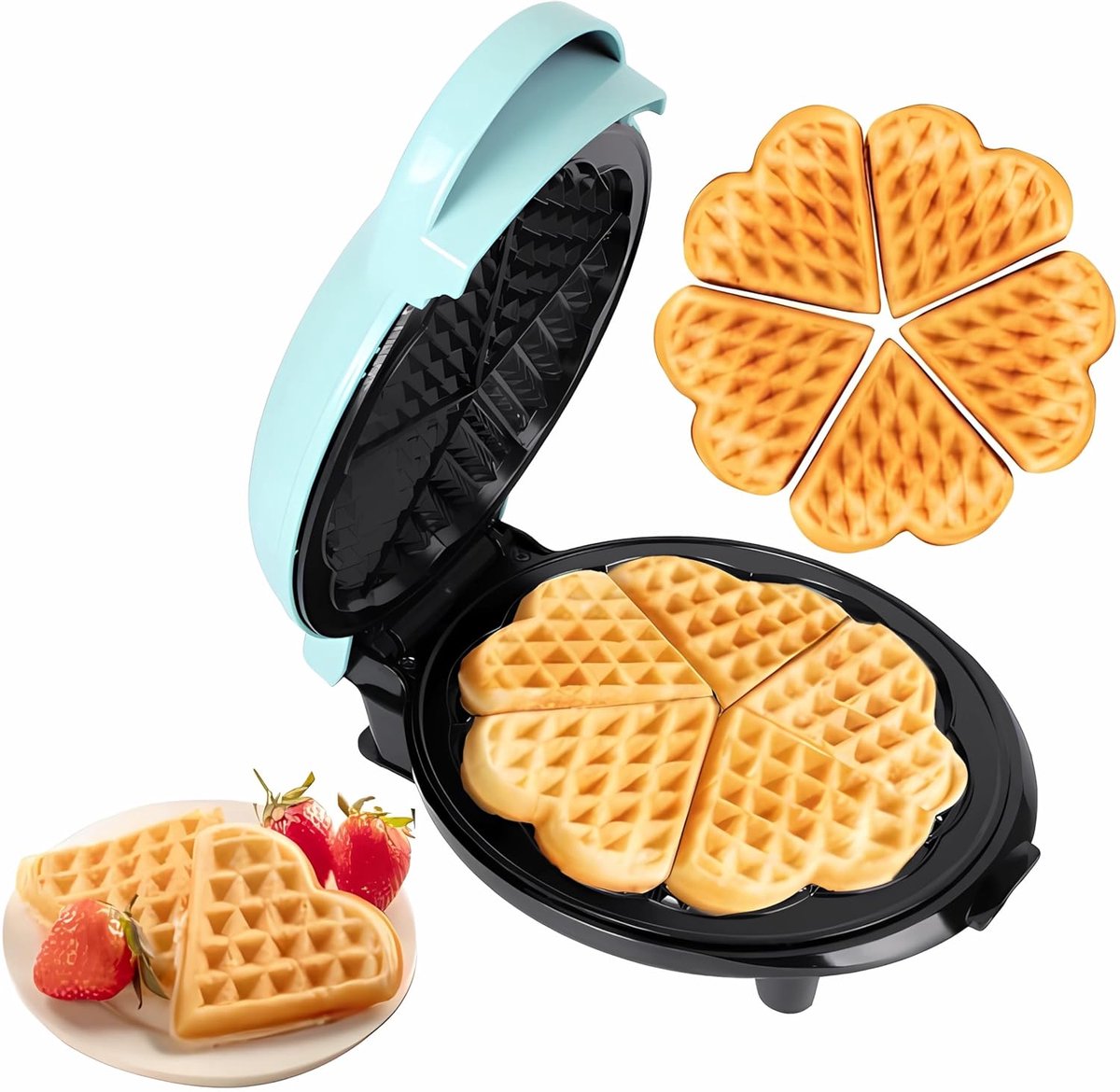 Wafelijzer - 18 cm - Dubbelzijdig bakken - Dikke, luchtige wafels - Instelbare bakstand - Antiaanbaklaag (Hemelsblauw)