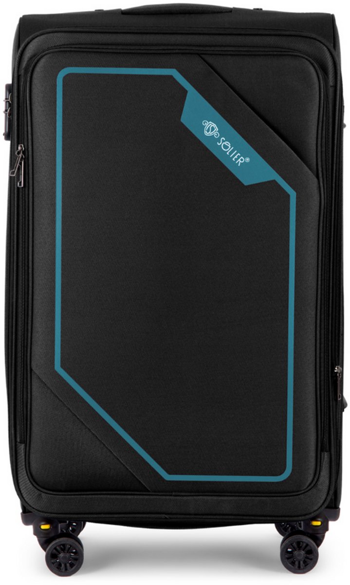 Solier Softflex 2240 - Reiskoffer middelgroot 23 inch - Softcase - Uitbreidbaar - 4 dubbele zwenkwielen - Zwart/Groen