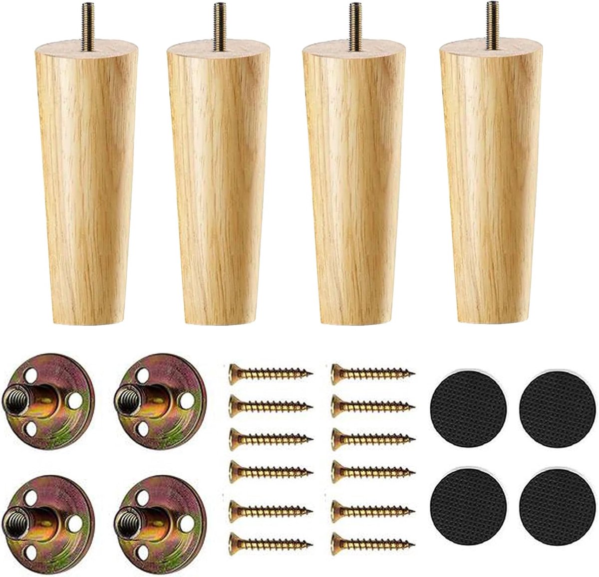 Set van 4 Massief Houten Meubelpoten voor Bank, Tafel en Kast (Inclusief Montageplaat & Schroeven)