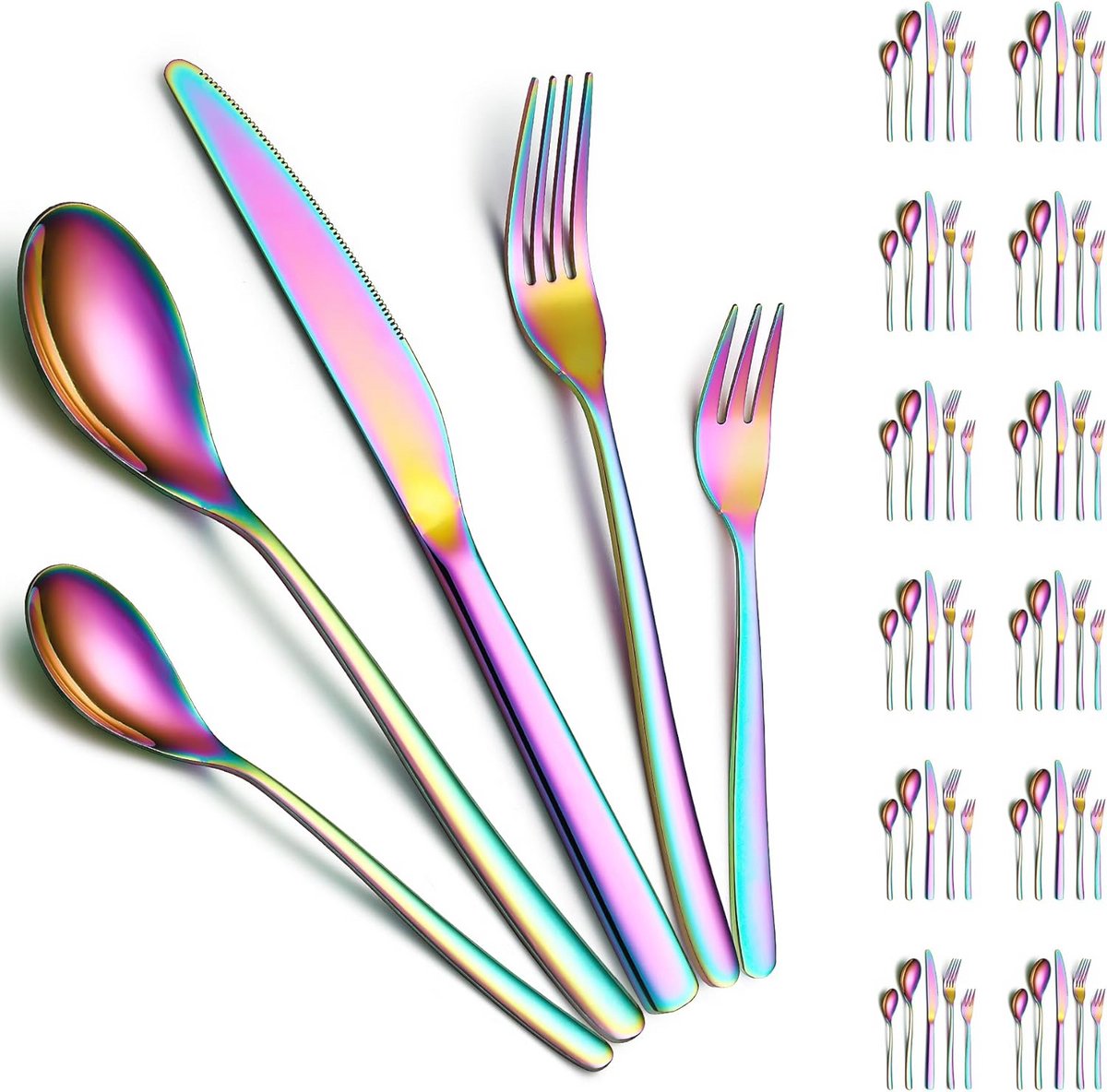 60-delige Bestekset voor 12 Personen - Regenboog Titanium Kleur - Compleet Dinerbestek