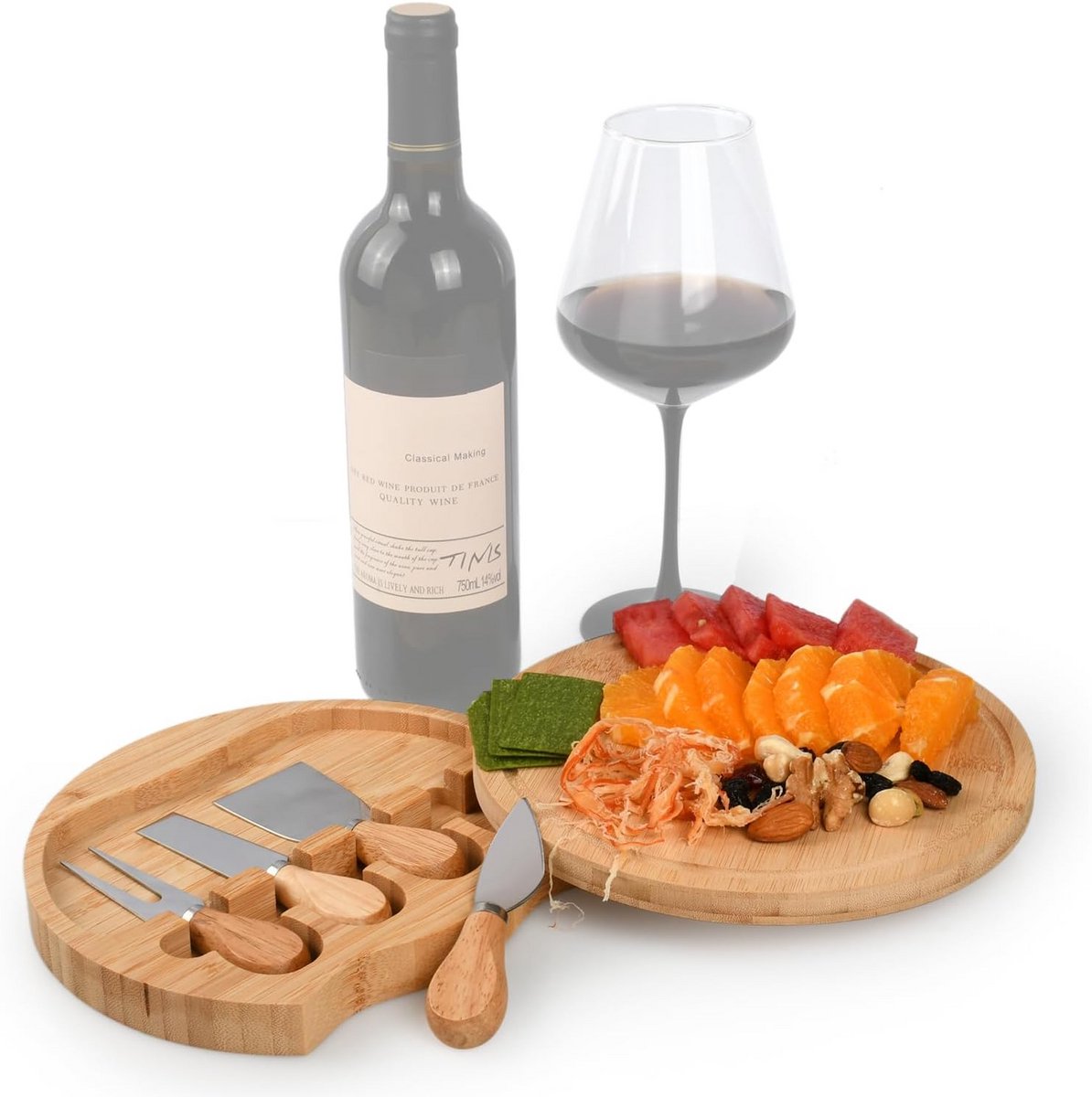 Kaasplank met 4 Kaesmessen Set Bamboe Luxe Presenteerplank