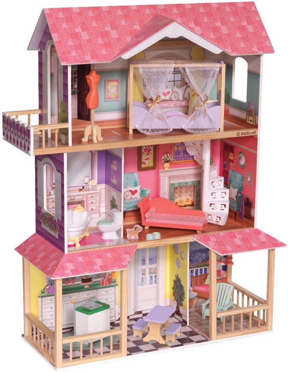Groot Poppenhuis 3 Verdiepingen met Meubels voor Poppen tot 30 cm