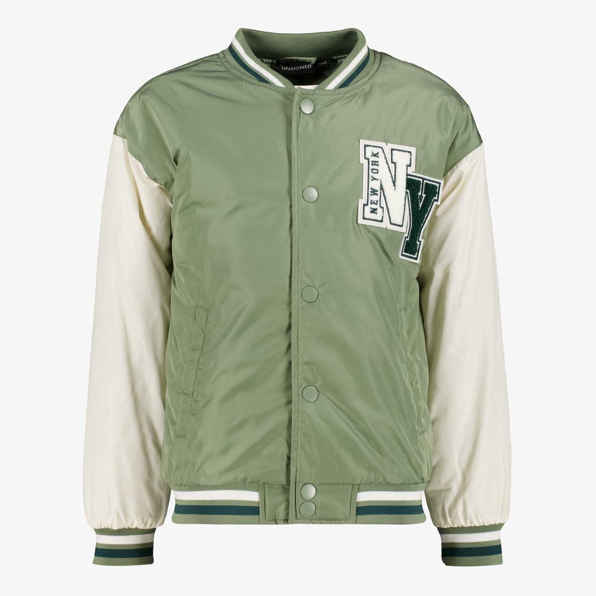 Unsigned jongens baseball zomerjas groen wit - Maat 134