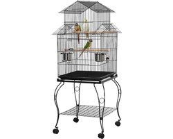 NBAP® Luxe Grootte Papegaaienkooi op Wielen - Parkietenkooi - Grote Vogelkooi voor Binnen - Inclusief Speelgoed - Met Badhuis - 59x59x140cm - Zwart