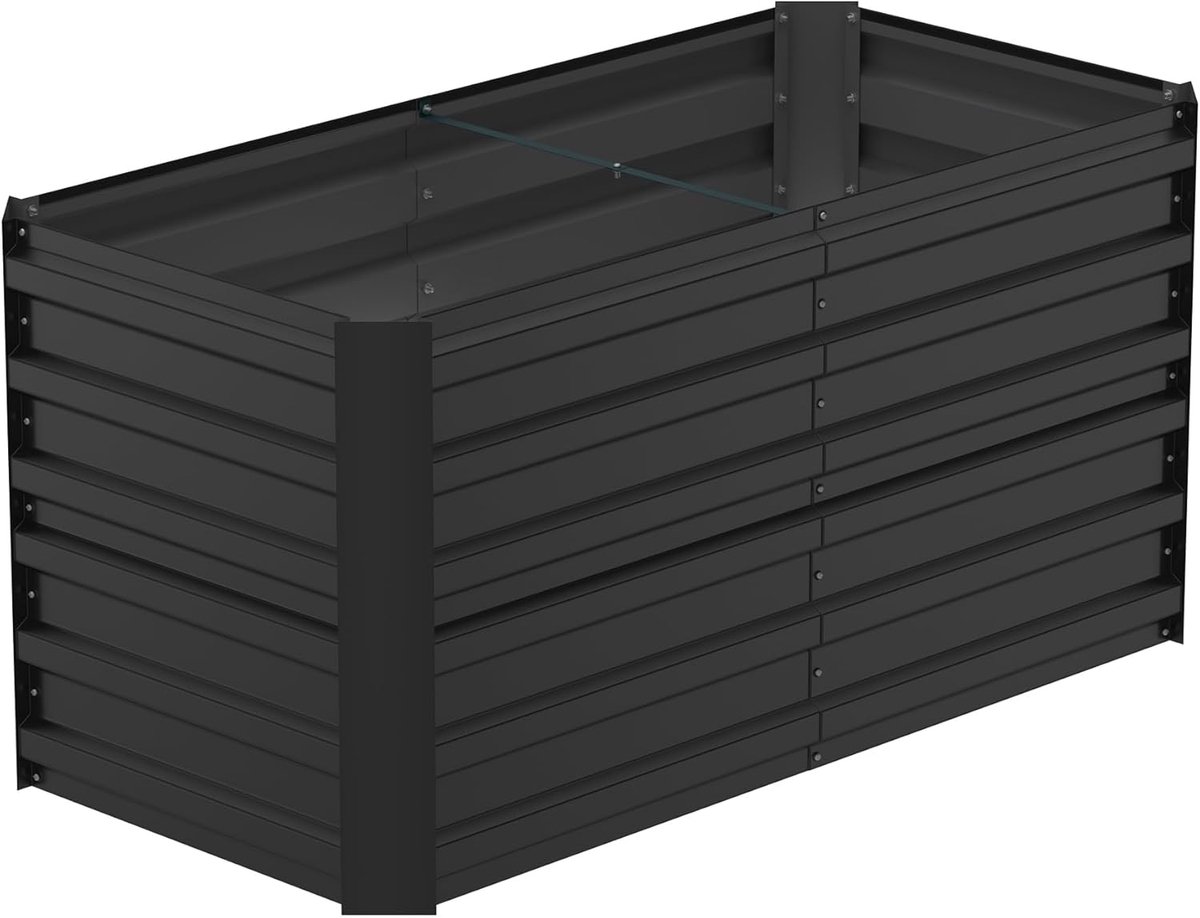 120x60x58cm Zwart Metalen Bloempot voor Verhoogde Bloembedden, 435L Verzinkt Staal, Rechthoekig Plantenbed om Zelf te Bouwen, Outdoor Plantenbak voor Groenten/Bloemen/Fruit/Kruiden, NAIZY