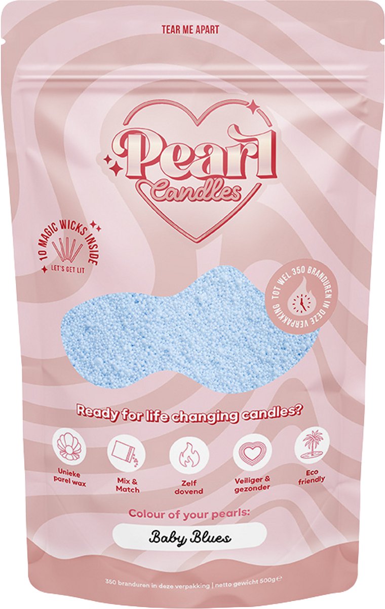 Kaarsenzand - Kaarsenzand met lonten - Pearl Candles - DIY kaarsen maken - Baby Blues - Zelf theelichtje waxinelichtje maken - Lont inbegrepen – Blauw - ±125 / ±150 Branduren – 250 g
