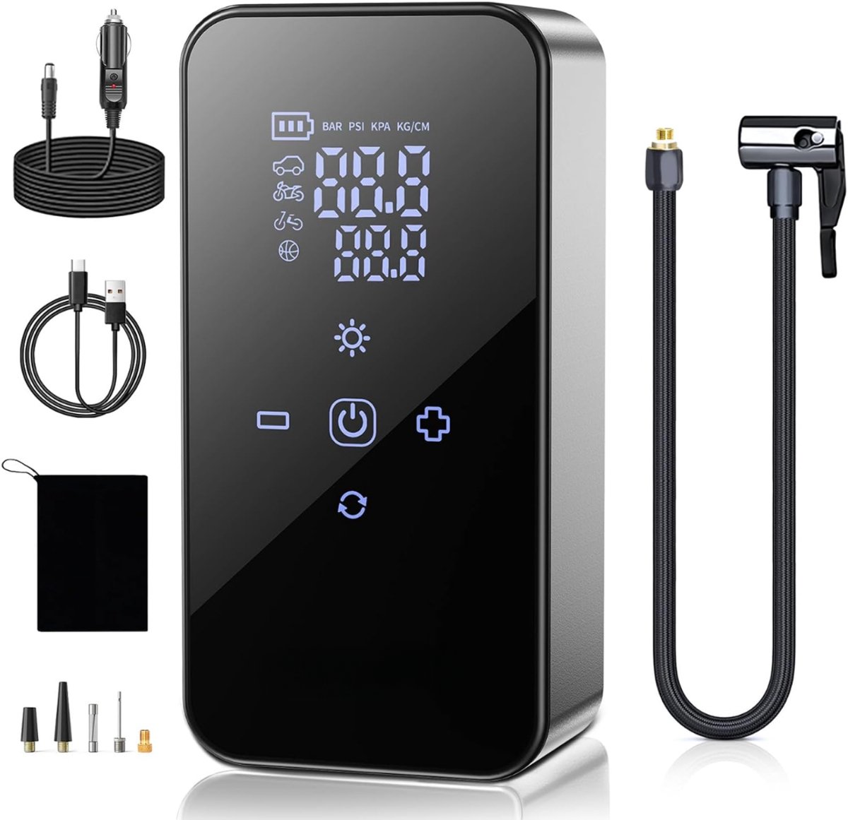 Aura® Fietspomp met Drukmeter - Fietspomp Klein - Fietspomp Handmatig - met Hoge Druk Buffer - Handmatige Luchtpomp - 120 Psi Max - Zwart - 8cm x 5cm x 16cm
