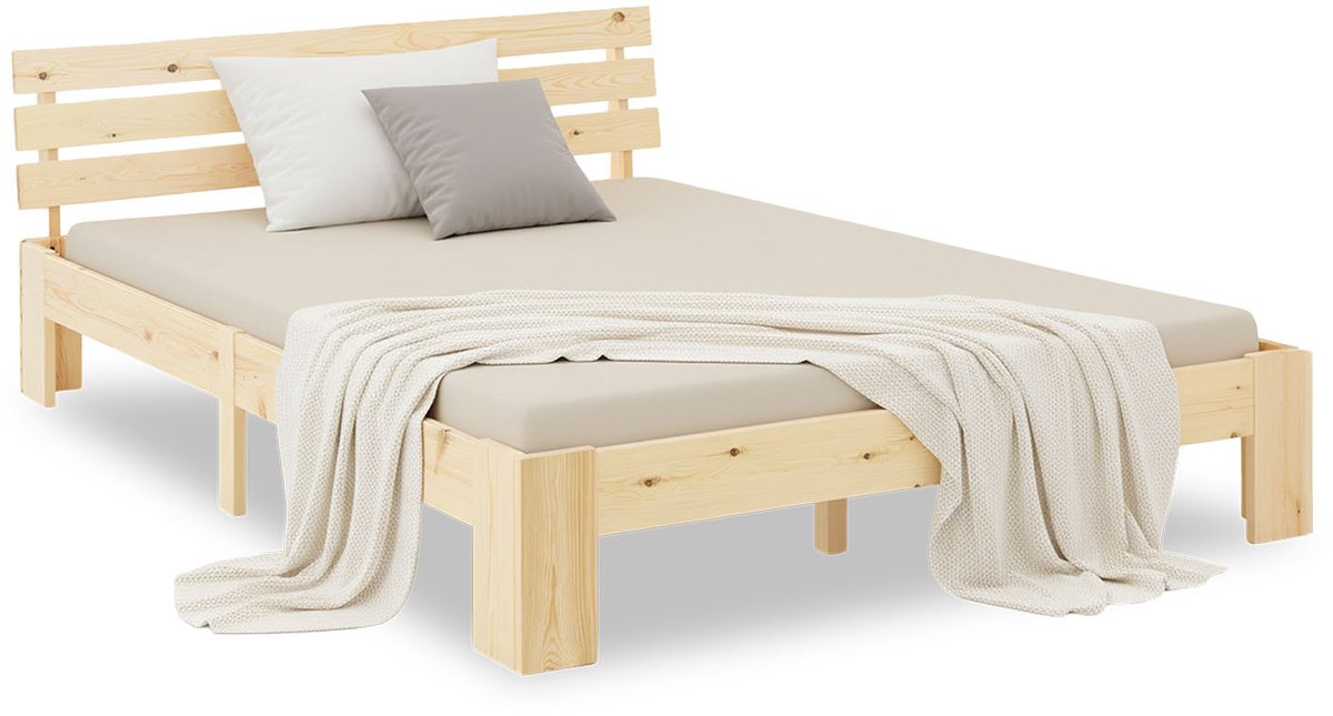 Homestyle4u Twijfelaarbedden - 120x200 cm - Houten bed - Natuurlijk