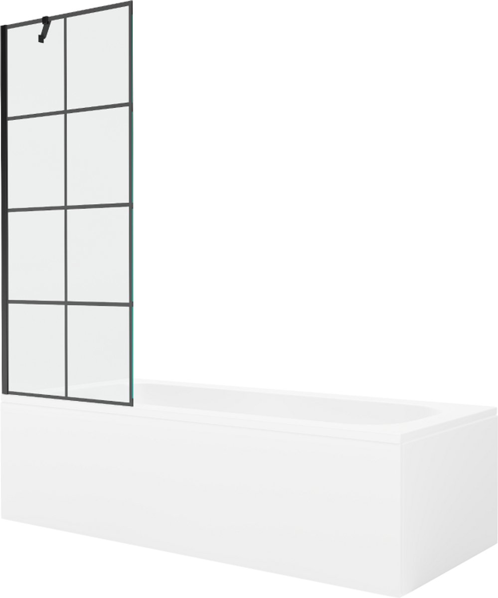 Mexen Vega rechthoekig bad 160 x 70 met ombouw en 1-vleugel scherm 70 , zwart patroon - 550116070X9507007077