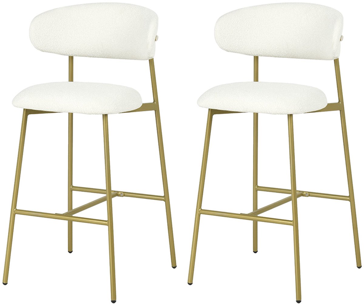 Milton & Oldbrook Bouclé Barkruk Tavira Wit - 2 Stuks