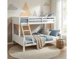 Homestyle4u Stapelbed – 90/140×200 cm – Wit – met lattenbodem – Hoogslaper – Kinderbed