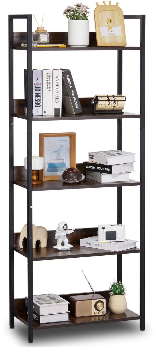 VEVOR Rustieke Boekenkast Staande Plank Opbergrek Metaal 5 Niveaus 60x30x154cm