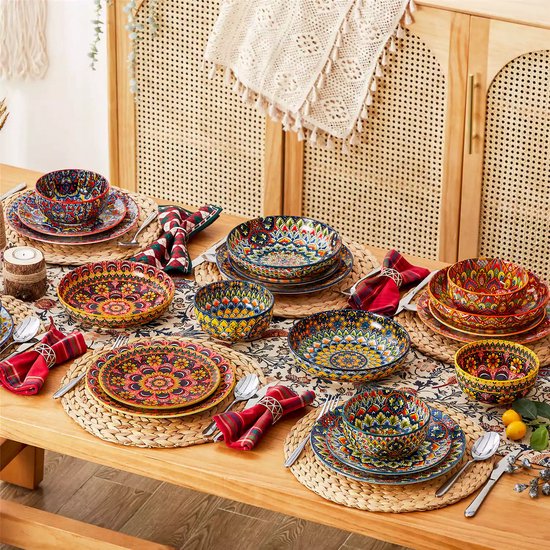 Serviesset - Bohemian Stijl - 6 Persoons Servies - Porselein - Dinerborden - Dessertborden - Ontbijtkommen - Soepkommen - 24-delige Set — afbeelding 2