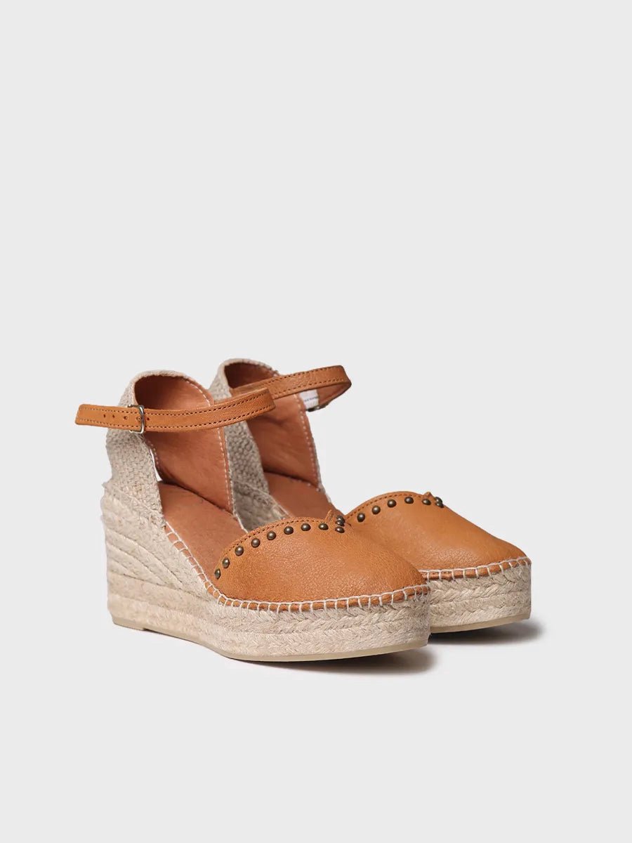 Dames leren espadrille met sleehak en studs | MANILA
