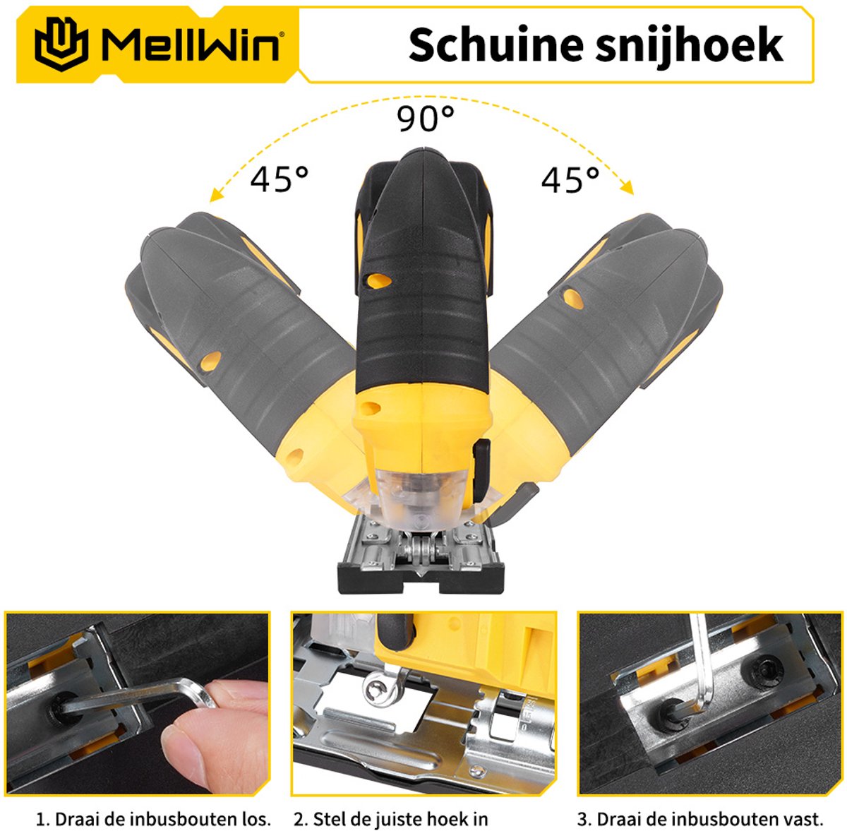 MellWin Accu Decoupeerzaag - 21V Elektrische Decoupeerzaag - Incl. 2x Accu & 31x zaagbladen - verstekzaaghoek ± 45° - Snelspansysteem - voor hout, metaal, kunststof, multiplex – foto 7