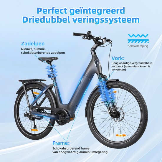 TTGO Elektrische Fiets - Stadsfiets 27.5 Inch - Middenmotor - 18Ah Accu tot 140 km - Shimano 9 Versnellingen - Hydraulische Schijfremmen - Grijs van TTGO — afbeelding 5