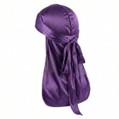 Paarse satijnen durag douche muts voor heren en dames – glanzende hoofddoek met lange staarten en striksluiting – ademend haar accessoire voor dagelijks gebruik