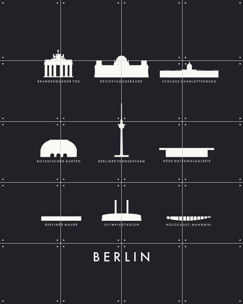 IXXI Berlin Architecture black, Kunst in Kaart - 80 x 100 cm - Gratis ophangtool - Grote wanddecoratie en posters - Line art, Illustraties