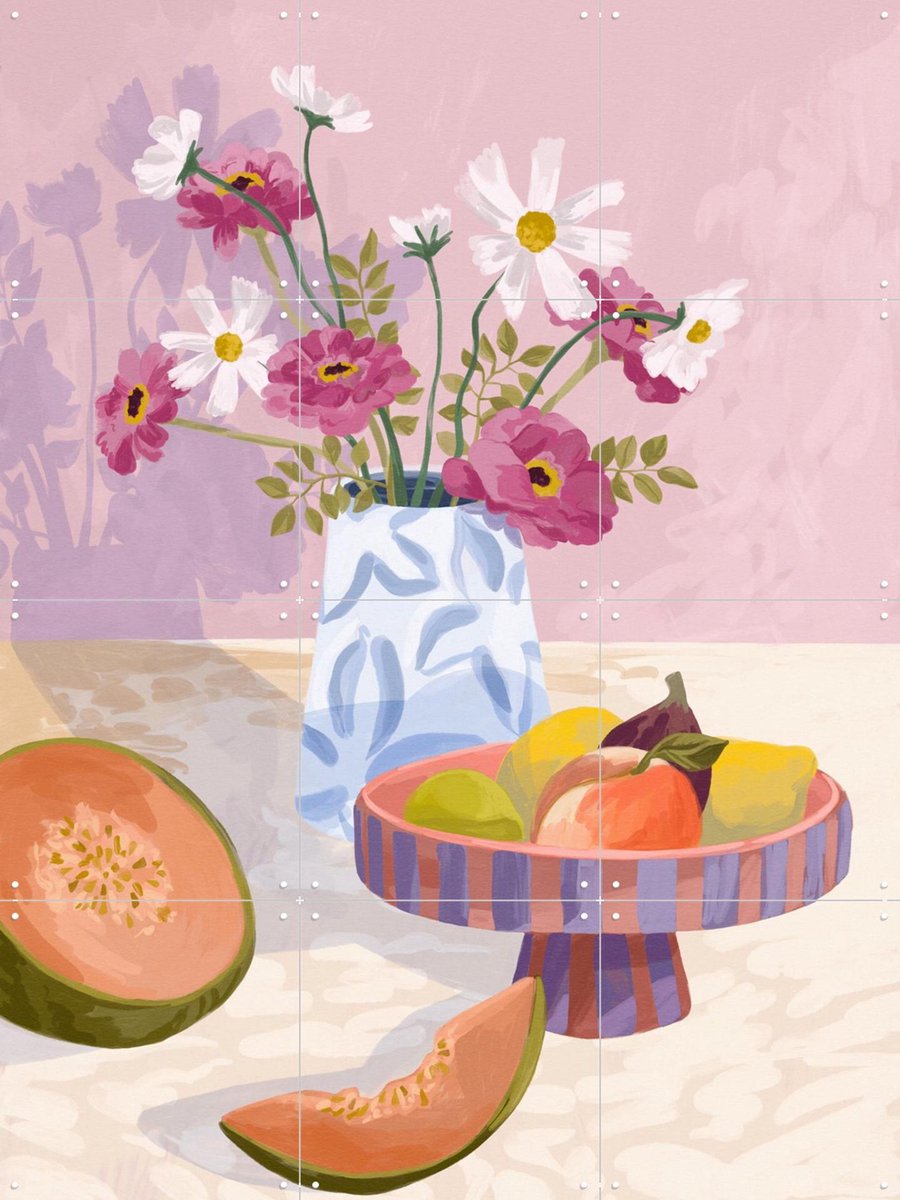 IXXI Fruit Break, Goed Blauw - 60 x 80 cm - Gratis ophangtool - Grote wanddecoratie en posters - Grafisch Ontwerp, Illustraties, Speels, Digitale