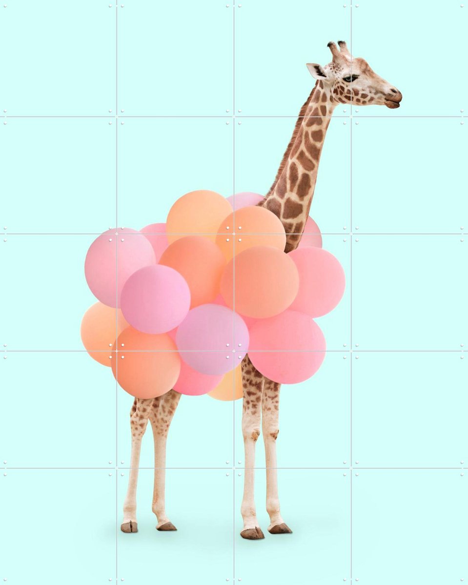 IXXI Party Giraffe, Paul Fuentes - 80 x 100 cm - Gratis ophangtool - Grote wanddecoratie en posters - Kleurrijk, Speels, Digitale Kunst, Pop art