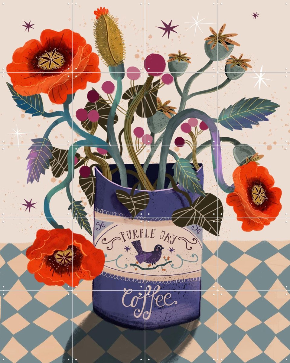 IXXI Poppy Vase, Lena Addink - 80 x 100 cm - Gratis ophangtool - Grote wanddecoratie en posters - Digitale Kunst, Gemengde Technieken, Grafisch