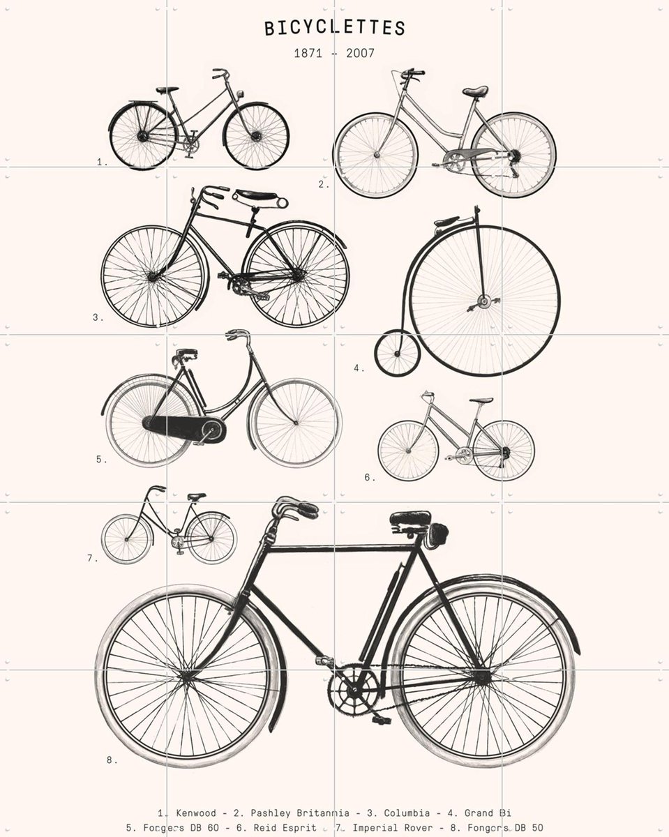 IXXI Bicyclettes, Florent Bodart - 80 x 100 cm - Gratis ophangtool - Grote wanddecoratie en posters - Illustraties, Technische Tekening, Grafisch