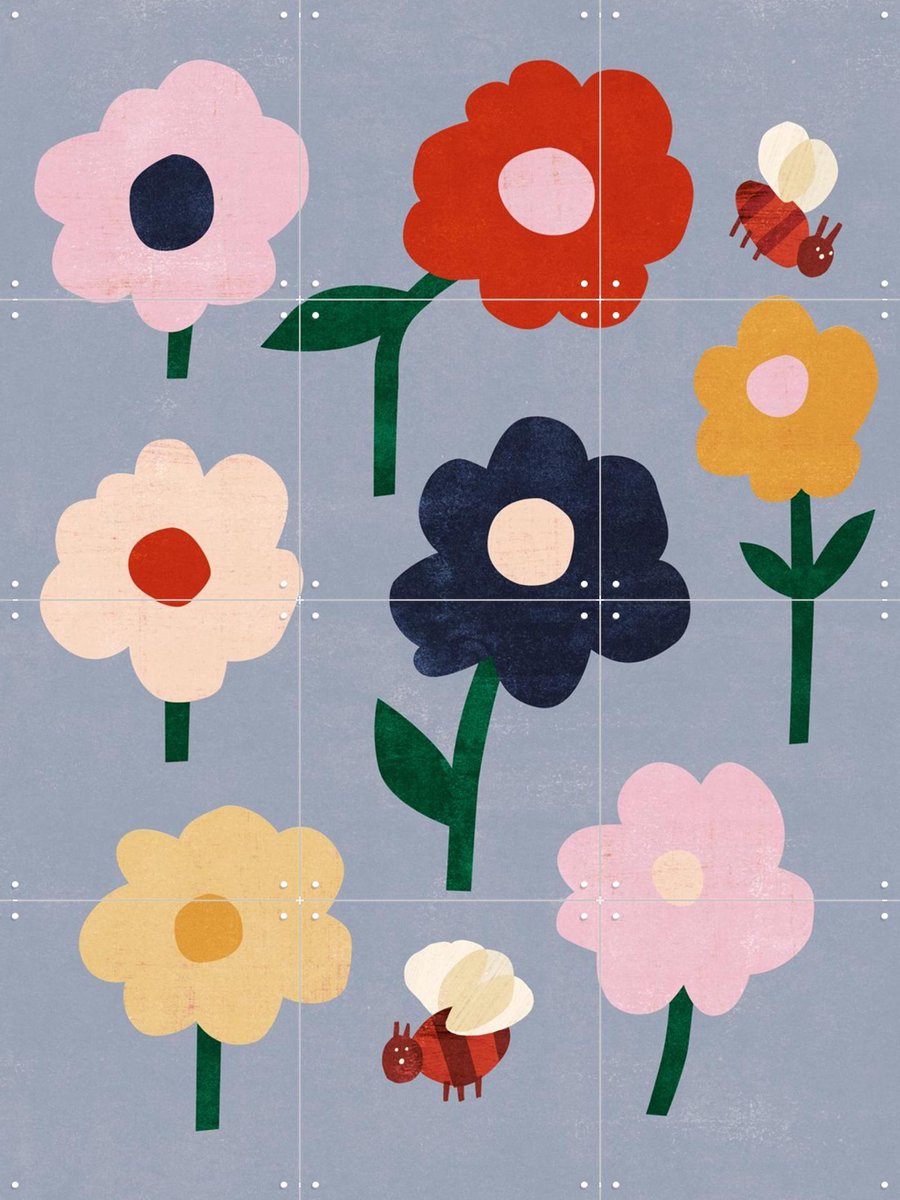 IXXI Flowers & Bees, Lotte Dirks - 60 x 80 cm - Gratis ophangtool - Grote wanddecoratie en posters - Pop art, Speels, Grafisch Ontwerp, Illustraties