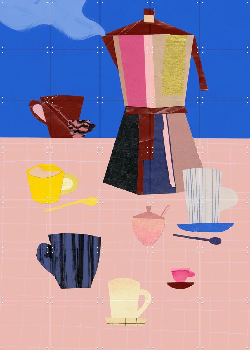 IXXI Espresso 4, Signorinah - 100 x 140 cm - Gratis ophangtool - Grote wanddecoratie en posters - Geometrische Kunst, Speels, Kleurrijk, Collage