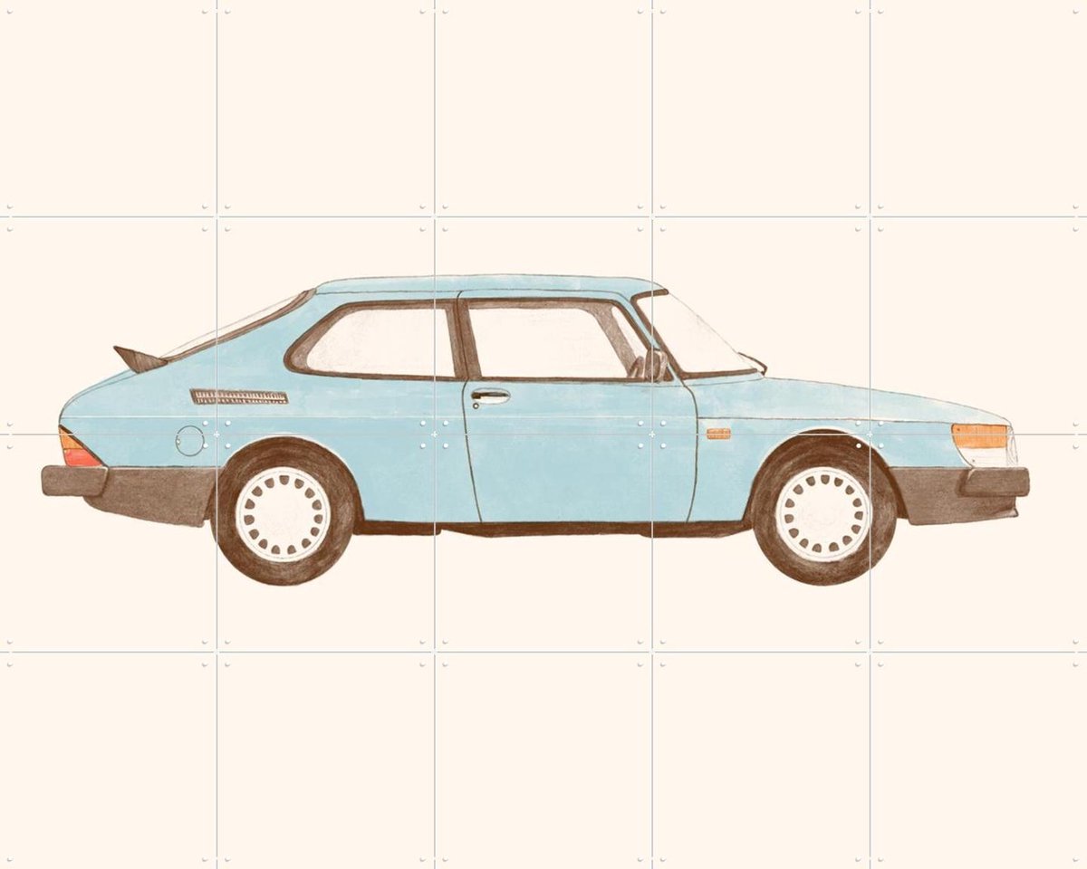 IXXI Vintage Blue Car, Florent Bodart - 100 x 80 cm - Gratis ophangtool - Grote wanddecoratie en posters - Vintage, Retro, Grafisch Ontwerp