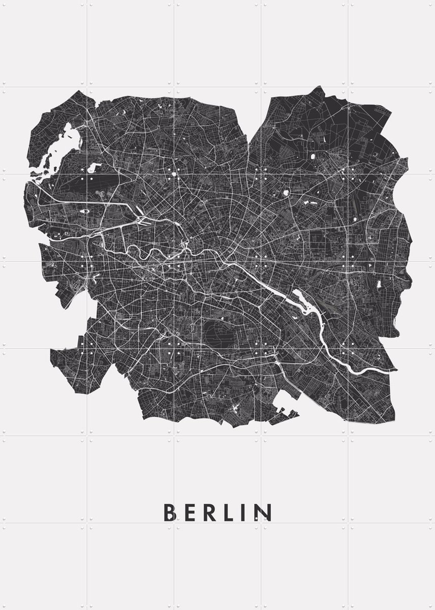 IXXI Berlin City Map, Kunst in Kaart - 100 x 140 cm - Gratis ophangtool - Grote wanddecoratie en posters - Line art, Minimalisme, Geometrische Kunst