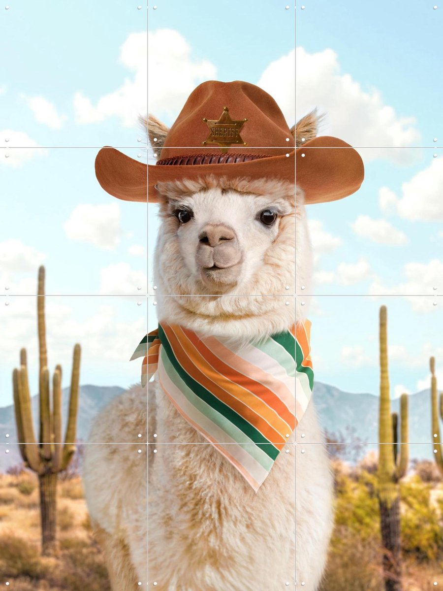 IXXI Cowboy Alpaca, Paul Fuentes - 60 x 80 cm - Gratis ophangtool - Grote wanddecoratie en posters - Pop art, Fotografie, Kleurrijk, Speels