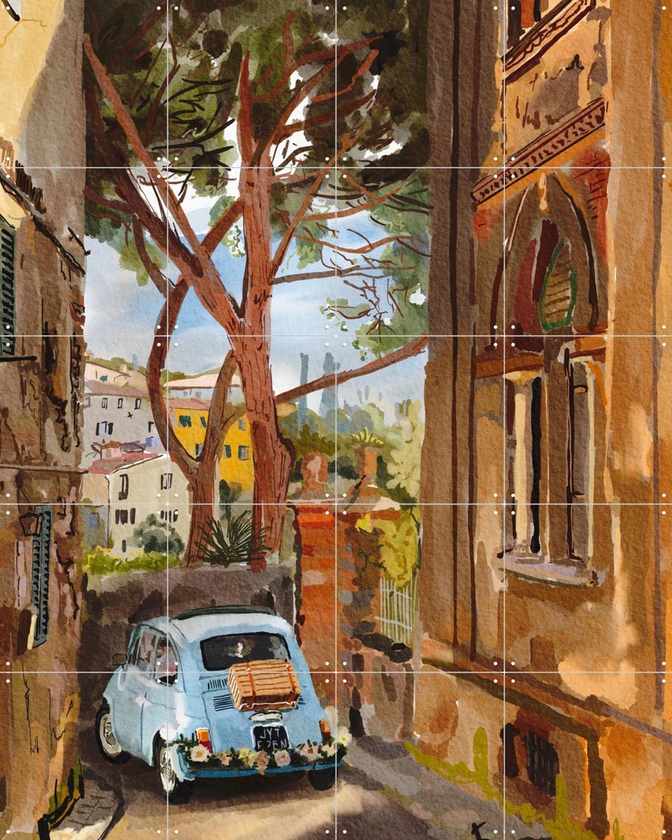 IXXI Somewhere in Tuscany, Ekaterina Zagorska - 80 x 100 cm - Gratis ophangtool - Grote wanddecoratie en posters - Illustraties, Aquarel, Eetkamer