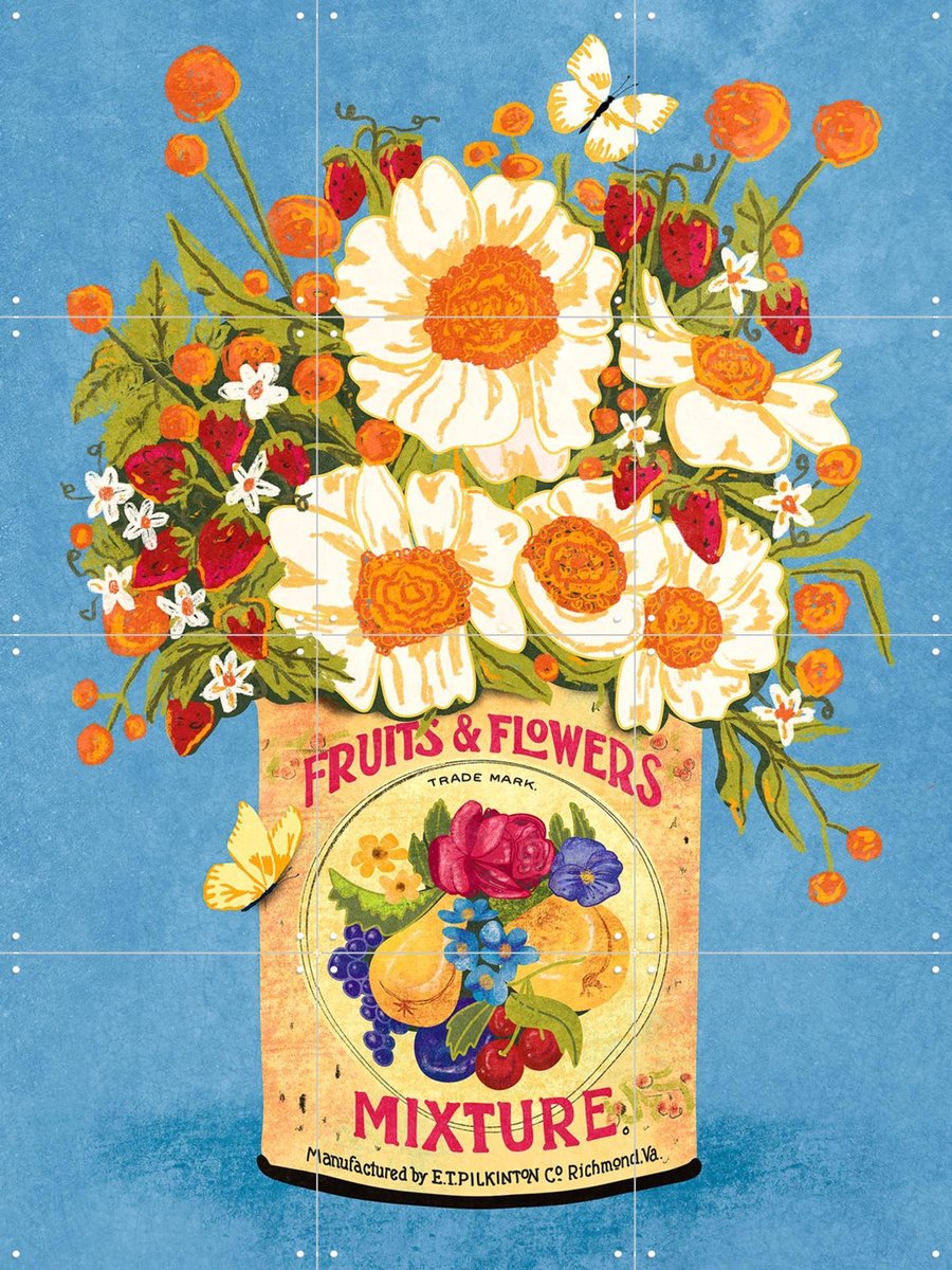 IXXI Flower in a tea can, Raissa Oltmanns - 60 x 80 cm - Gratis ophangtool - Grote wanddecoratie en posters - Speels, Grafisch Ontwerp, Vintage