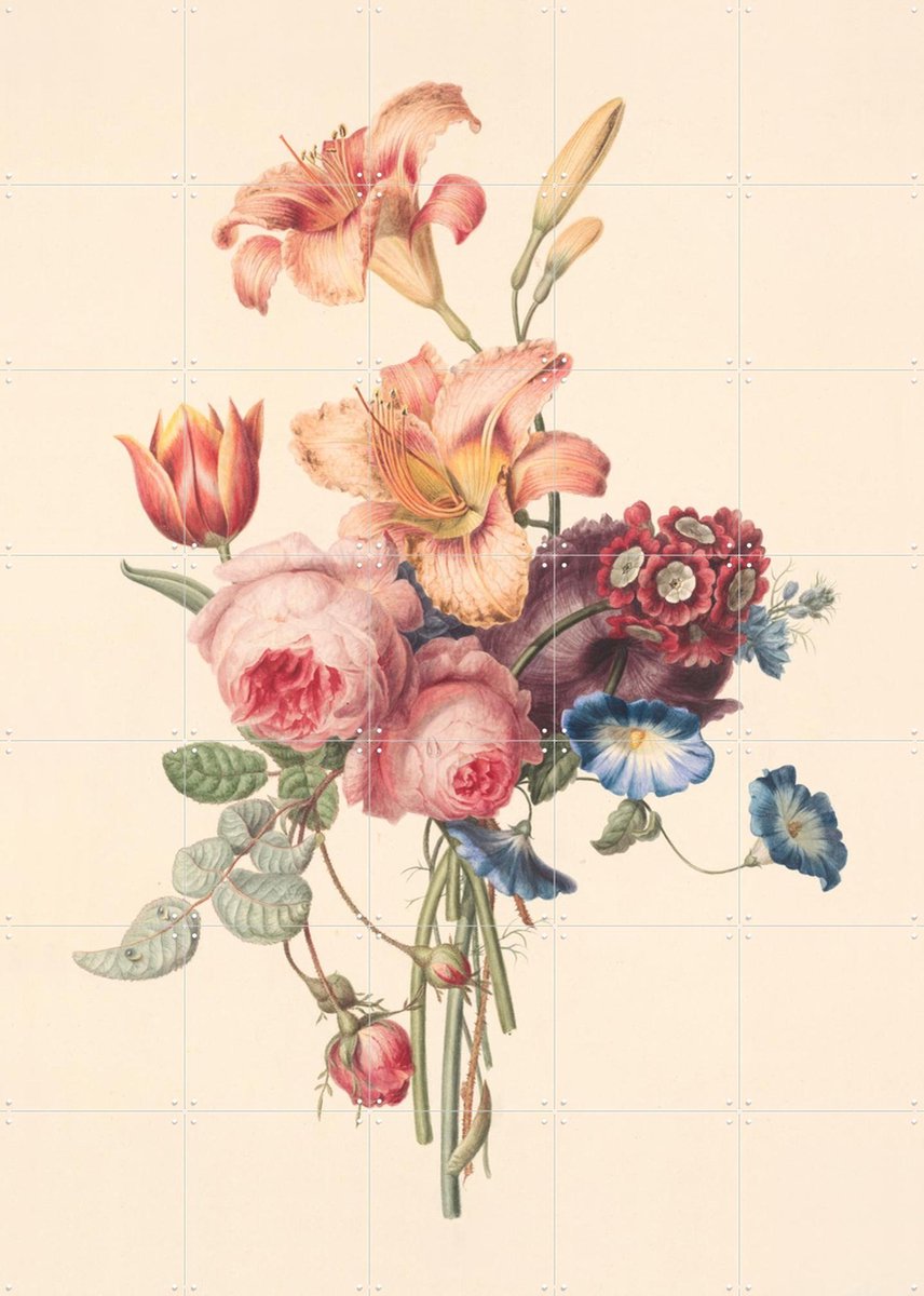 IXXI Een boeket, Rijksmuseum - 100 x 140 cm - Gratis ophangtool - Grote wanddecoratie en posters - Naturalisme, Illustraties, Klassiek, Slaapkamer